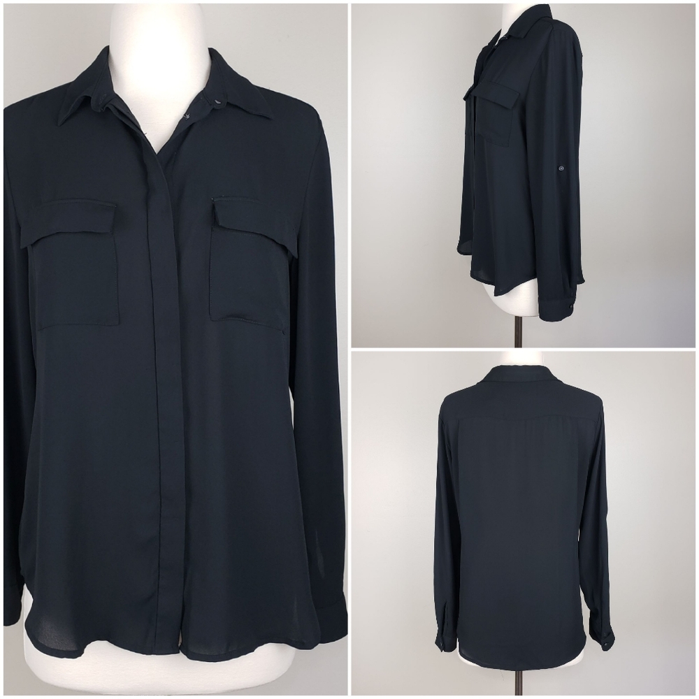 LOFT LongSleeve Button-Up Black Career Shirt Sz S